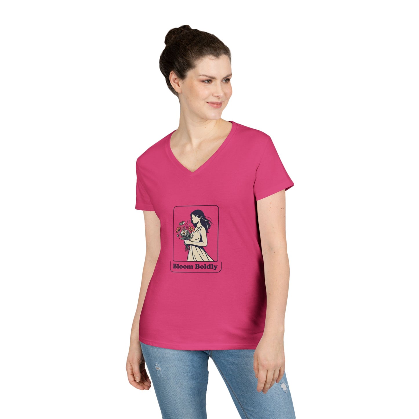 Bloom Boldly V-Neck Tee — Floral Illustration Women’s T-Shirt