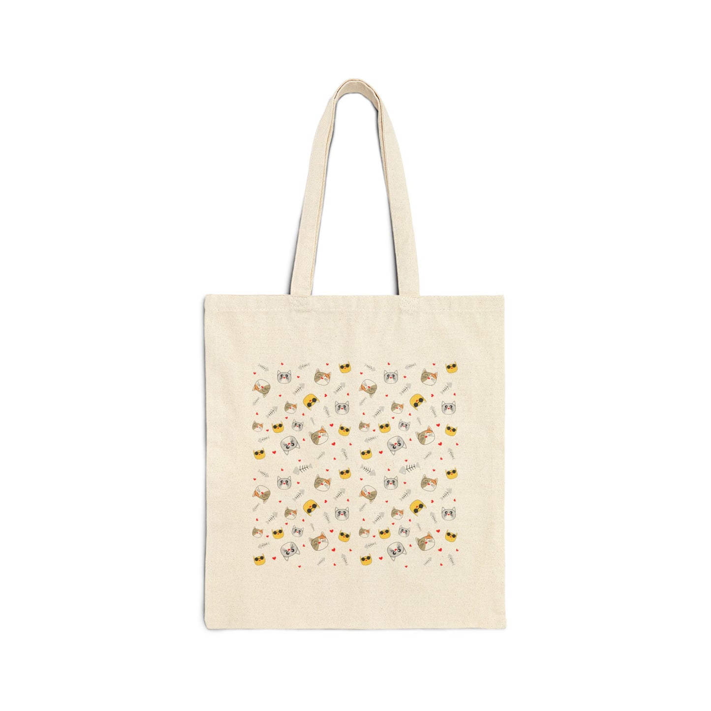 Canvas Tote Bag — Cute Kawaii Cat Pattern Reusable Grocery & Book Bag