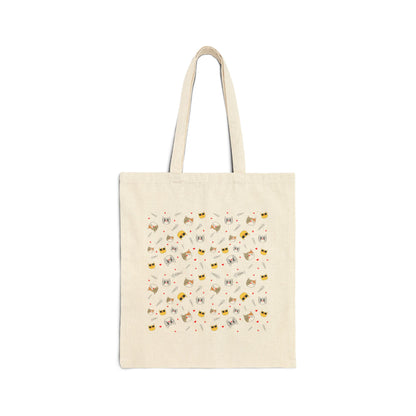 Canvas Tote Bag — Cute Kawaii Cat Pattern Reusable Grocery & Book Bag