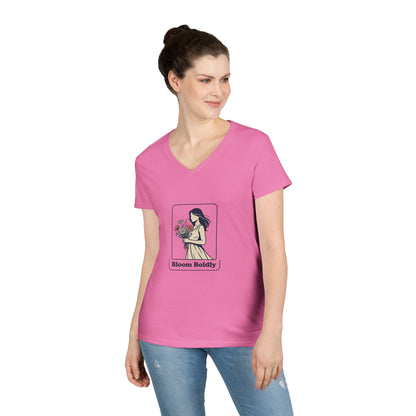 Bloom Boldly V-Neck Tee — Floral Illustration Women’s T-Shirt