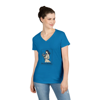 Bloom Boldly V-Neck Tee — Floral Illustration Women’s T-Shirt