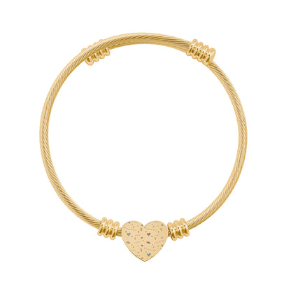 Engravable Heart Cuff Bracelet — Personalized Wire Bangle (Gold or Silver)