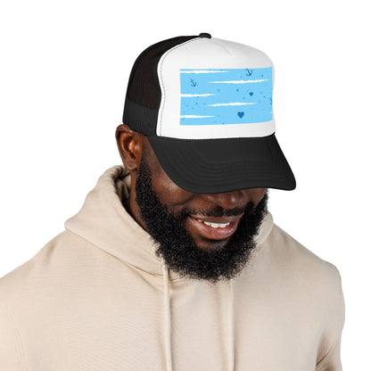 Trucker Hat — Lightweight Nautical Stripe Design (Anchors & Hearts)