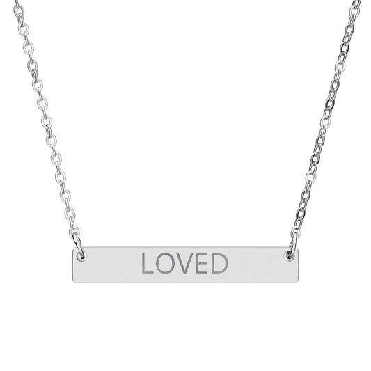 Loved Engraved Bar Necklace — Horizontal Personalized Silver Necklace