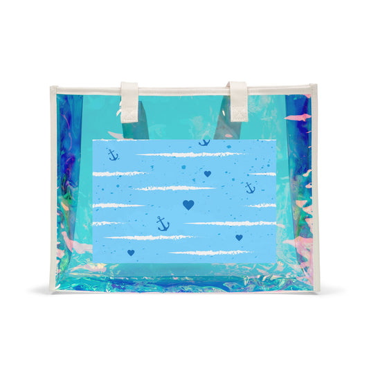 Holographic Beach Tote Bag — Iridescent Clear Summer Beach Bag