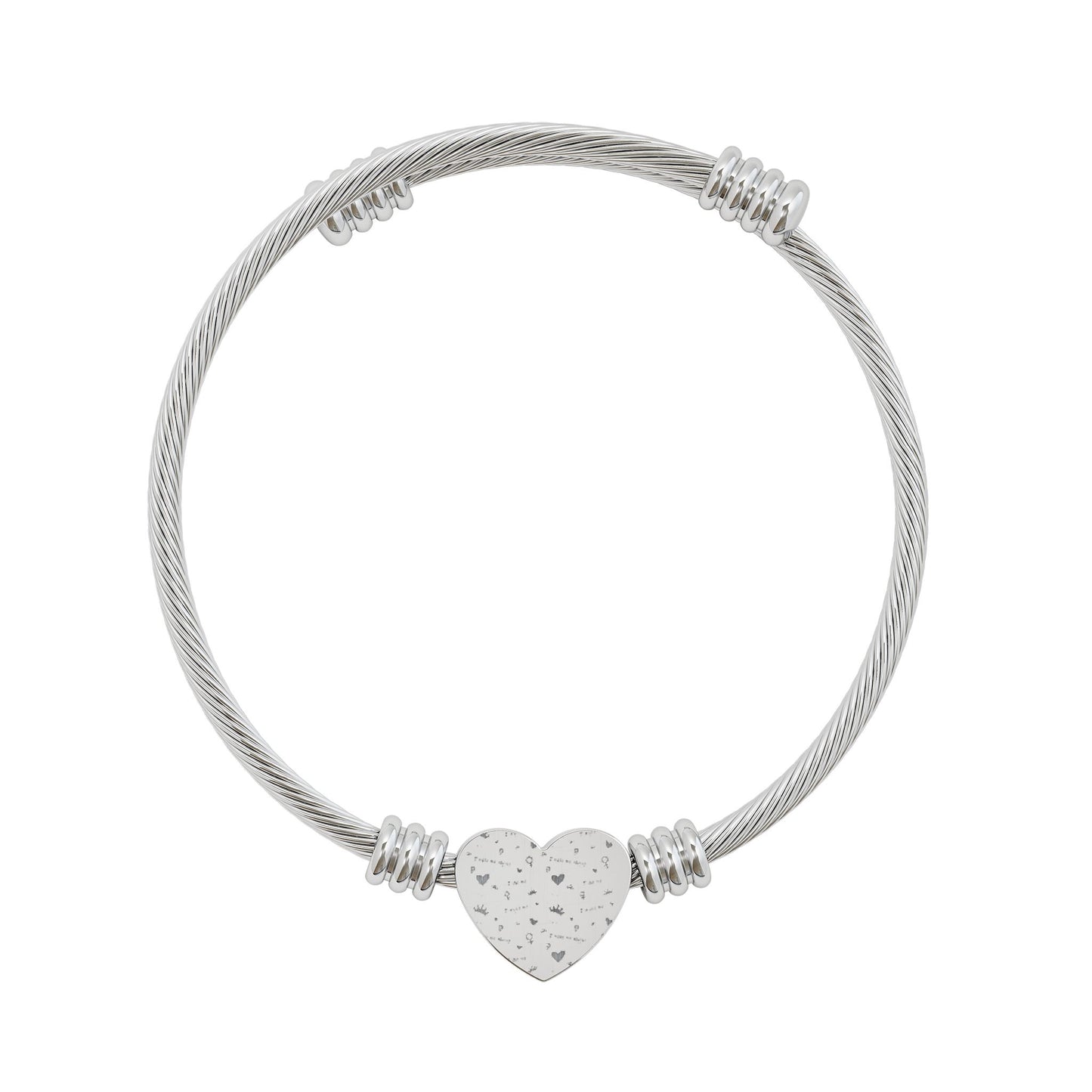 Engravable Heart Cuff Bracelet — Personalized Wire Bangle (Gold or Silver)