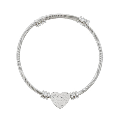 Engravable Heart Cuff Bracelet — Personalized Wire Bangle (Gold or Silver)
