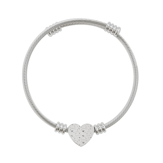 Engravable Heart Cuff Bracelet — Personalized Wire Bangle (Gold or Silver)