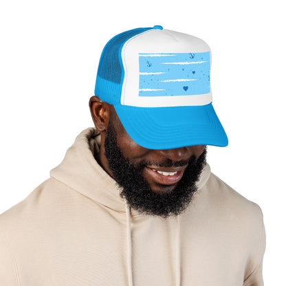 Trucker Hat — Lightweight Nautical Stripe Design (Anchors & Hearts)