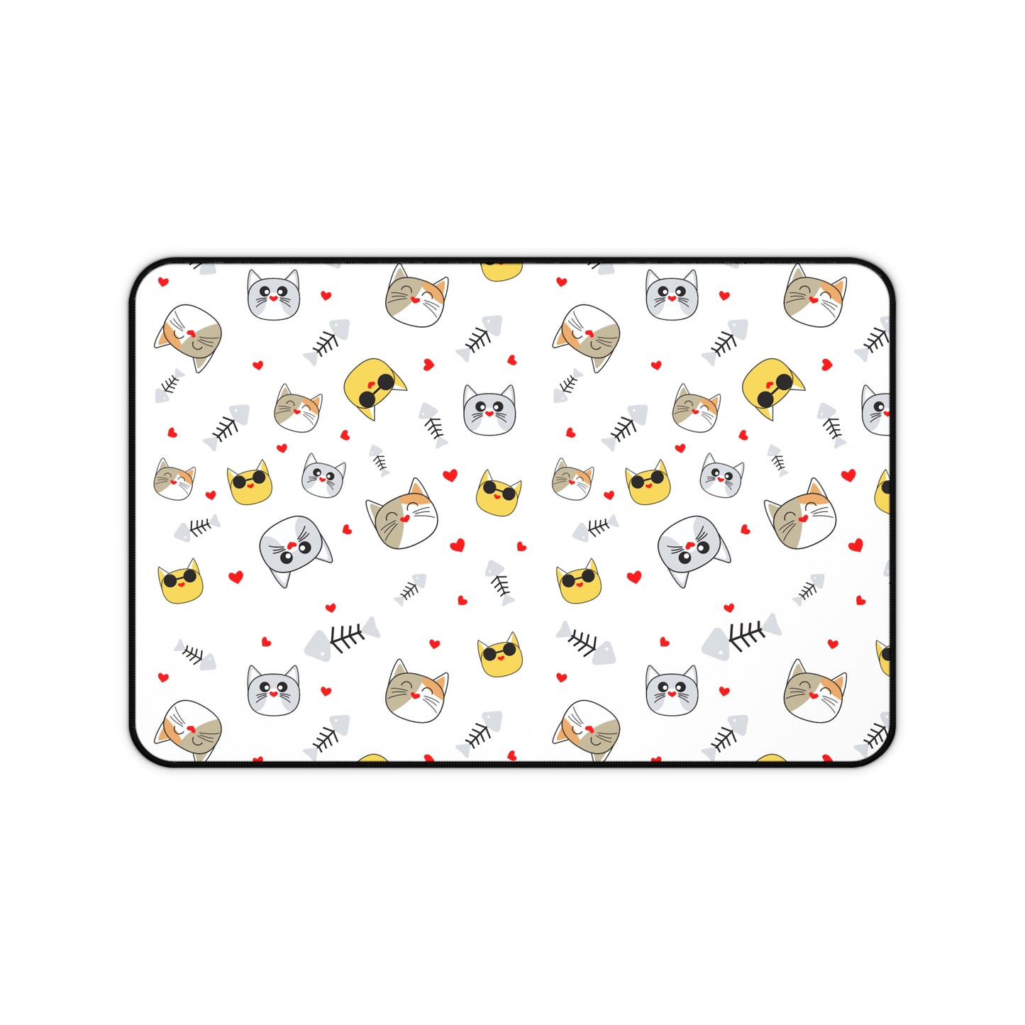 Cute Cat Pattern Desk Pad — White Kitty Faces Mouse Pad for Home Office