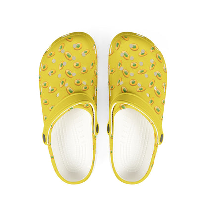 Avocado Print Yellow EVA Clogs — Lightweight Foam Garden Shoes