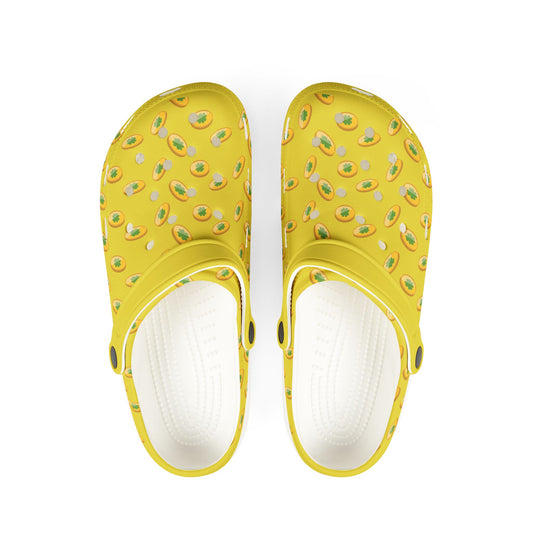 Avocado Print Yellow EVA Clogs — Lightweight Foam Garden Shoes