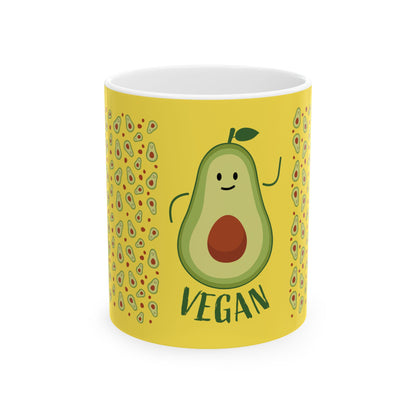 Cute Avocado Vegan Mug – Yellow Ceramic Coffee Cup (11oz/15oz)
