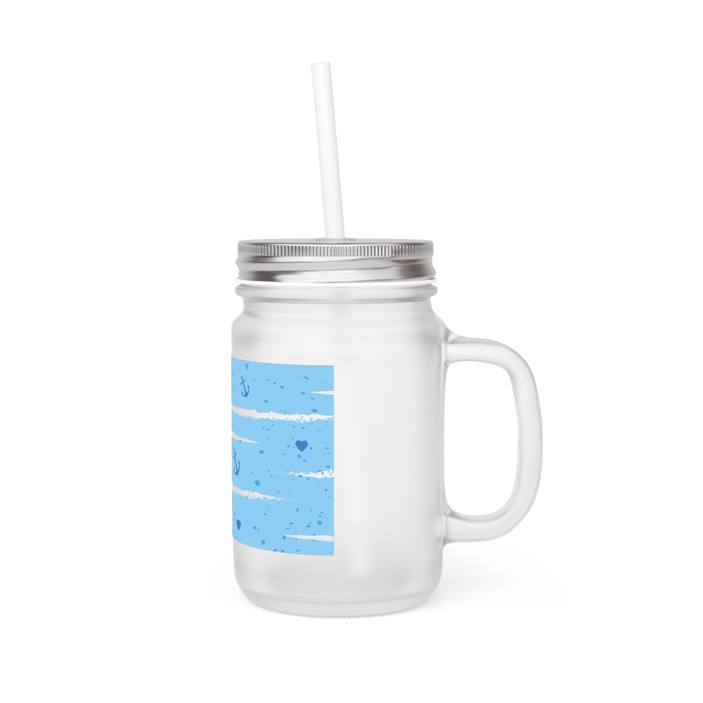 Nautical Stripes Mason Jar Tumbler – Blue Anchor & Heart Summer Drink Cup
