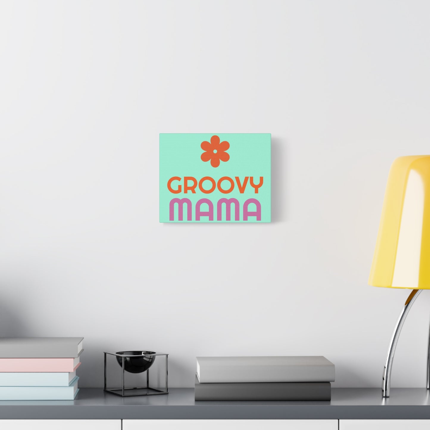 Groovy Mama Canvas Wall Art – Retro Floral Mom Decor (Matte Stretched)