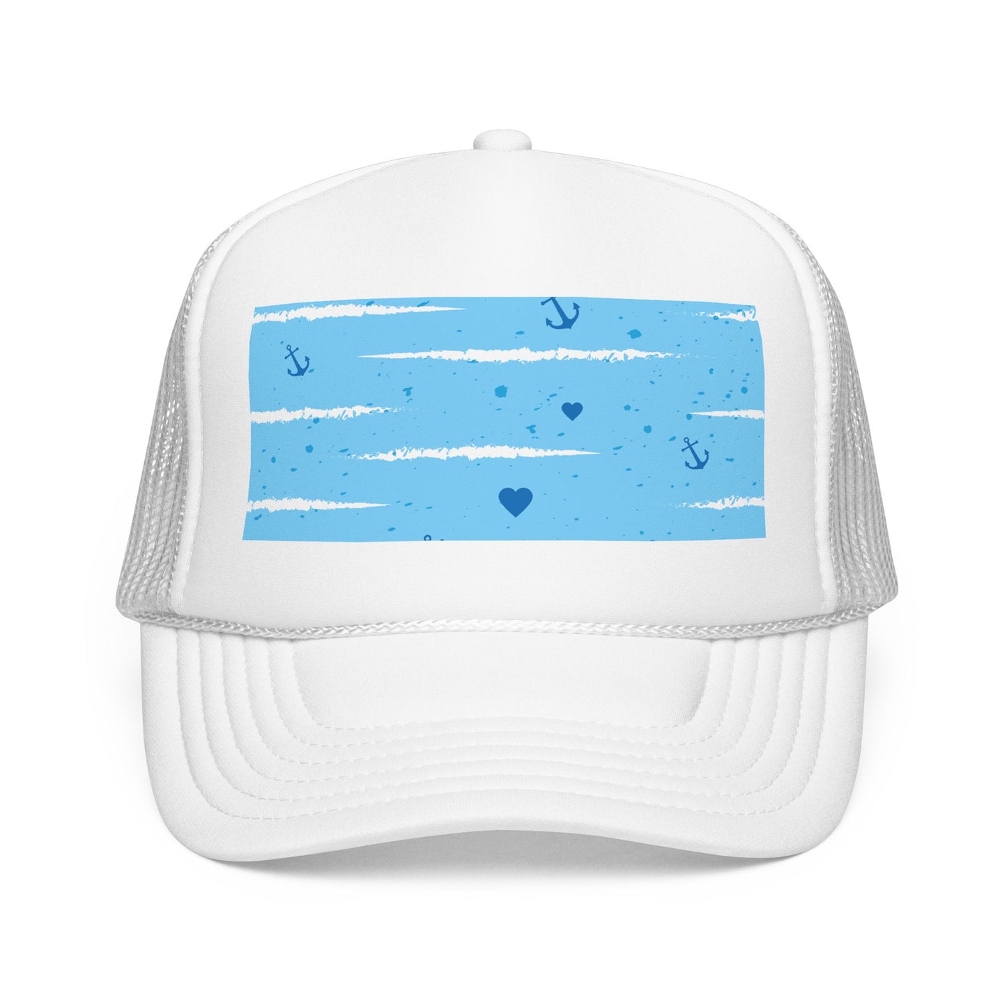 Trucker Hat — Lightweight Nautical Stripe Design (Anchors & Hearts)