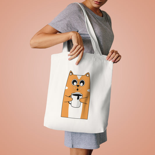 Tote Bag — Cute Shiba Inu Holding Coffee Cute Dog Coffee Tote