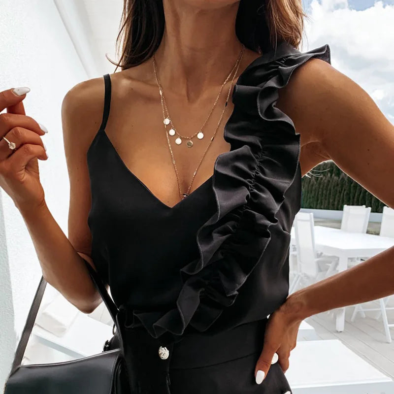 Sexy V Neck Ruffle Blouses