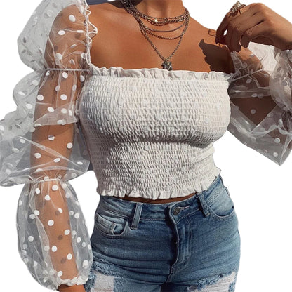 Sexy Women Square neck Lace Long Sleeve Blouse Shirts
