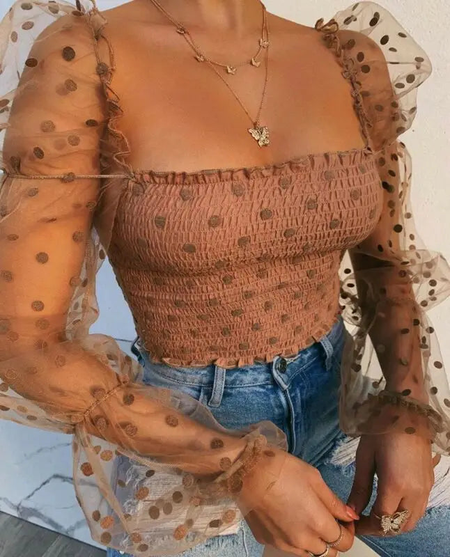 Sexy Women Square neck Lace Long Sleeve Blouse Shirts