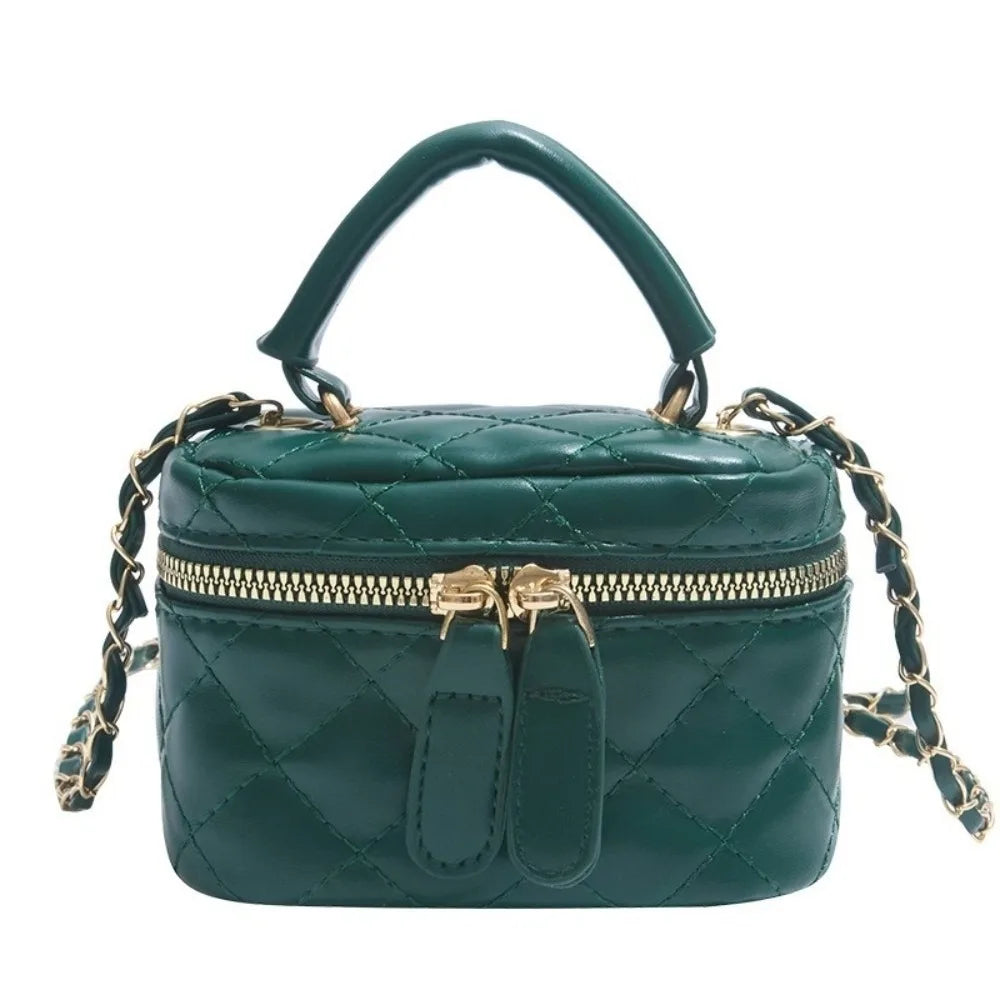 Mini Diamond Quilted Leather Bucket Bag Multi-Color with Gold Chain Shoulder Strap Plaid Chain Bag Checkered Pattern