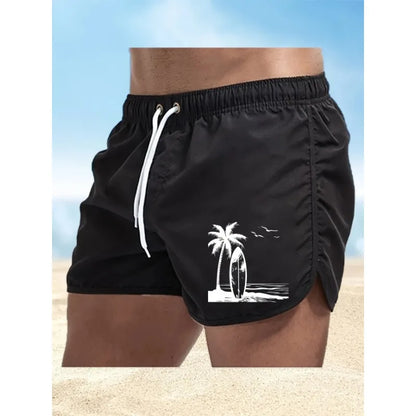 Men's summer beach print shorts, casual running shorts, lightweight quick drying swim trunks, suitable for daily wear by both me