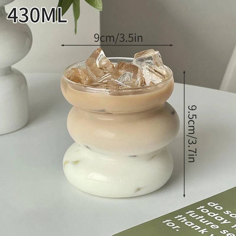 Drinking Glasses Cup   Coffee Milk Juice Mug Cup Transparent Water Bottle Iced Coffee Stripe Cups 텀블러