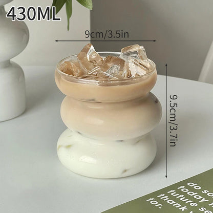 Drinking Glasses Cup   Coffee Milk Juice Mug Cup Transparent Water Bottle Iced Coffee Stripe Cups 텀블러