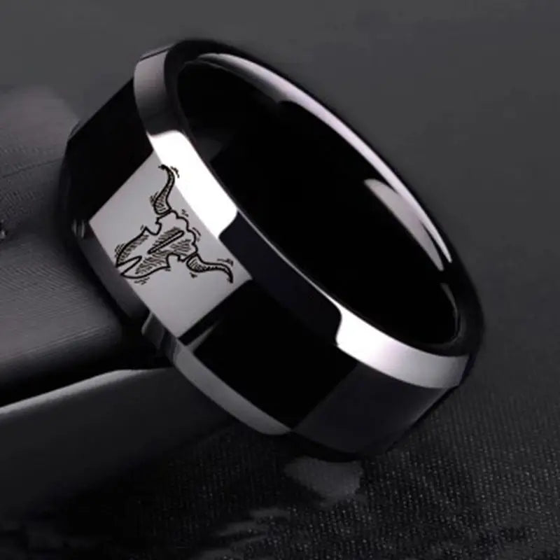 New Design 8mm Width Black Titanium Stainless Bull Skull Ring