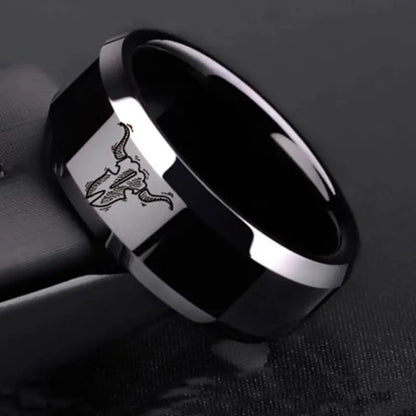 New Design 8mm Width Black Titanium Stainless Bull Skull Ring