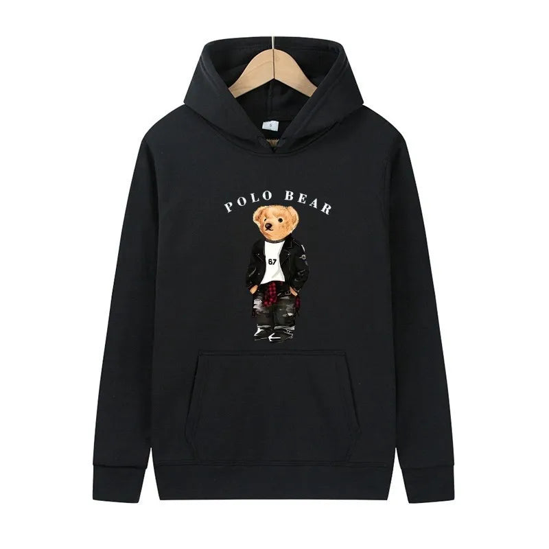Casual and comfortable sweatshirt, fashionable and versatile hooded sweatshirt, teddy bear printed hooded sweatshirt