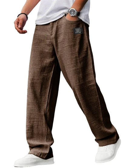 Men's Loose Straight Pants Casual Breathable Badge Streetwear Trousers