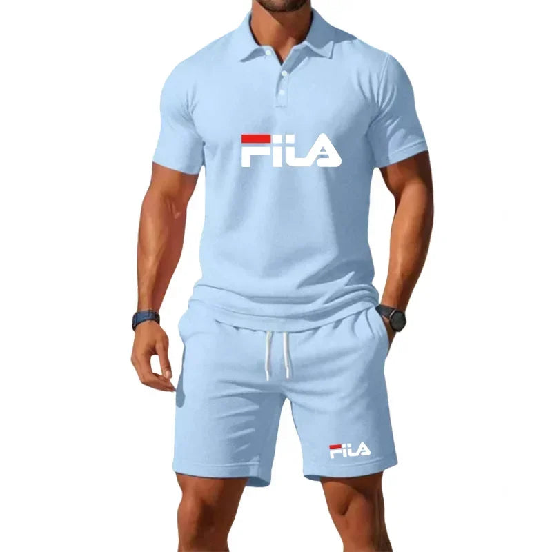 Men's Summer Mesh Breathable Polo Shirt and Jogging Shorts Fashion Fitness Basketball Tracksuit Casual Outfit