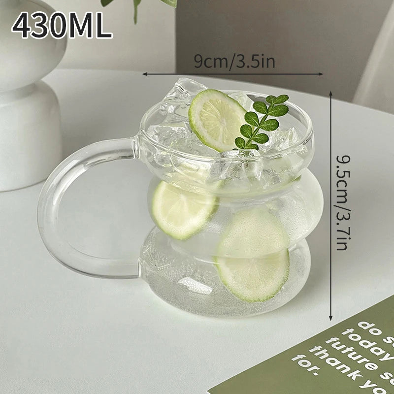 Drinking Glasses Cup   Coffee Milk Juice Mug Cup Transparent Water Bottle Iced Coffee Stripe Cups 텀블러