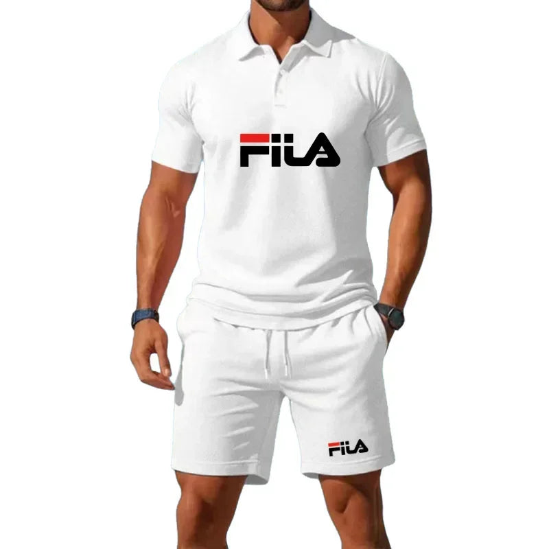 Men's Summer Mesh Breathable Polo Shirt and Jogging Shorts Fashion Fitness Basketball Tracksuit Casual Outfit