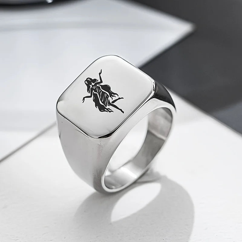 New Design 8mm Width Black Titanium Stainless Bull Skull Ring