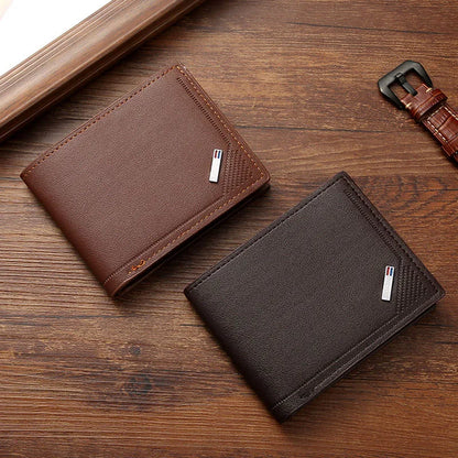 Men's leather short wallet thin wallet foldable minimalist soft leather wallet