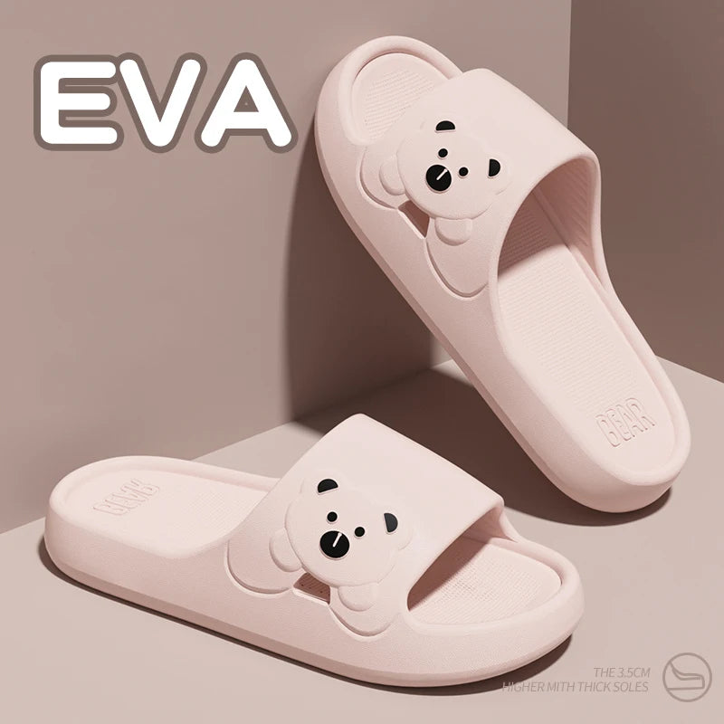 Cute Cartoon Bear Slippers Women Lightweight Eva Soft Sole Platform Slides Woman Comfortable Non Slip Home Slippers Shoes