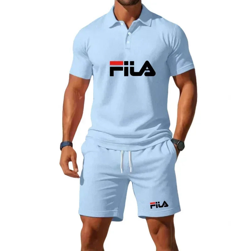 Men's Summer Mesh Breathable Polo Shirt and Jogging Shorts Fashion Fitness Basketball Tracksuit Casual Outfit