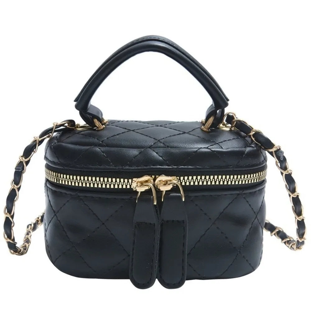 Mini Diamond Quilted Leather Bucket Bag Multi-Color with Gold Chain Shoulder Strap Plaid Chain Bag Checkered Pattern