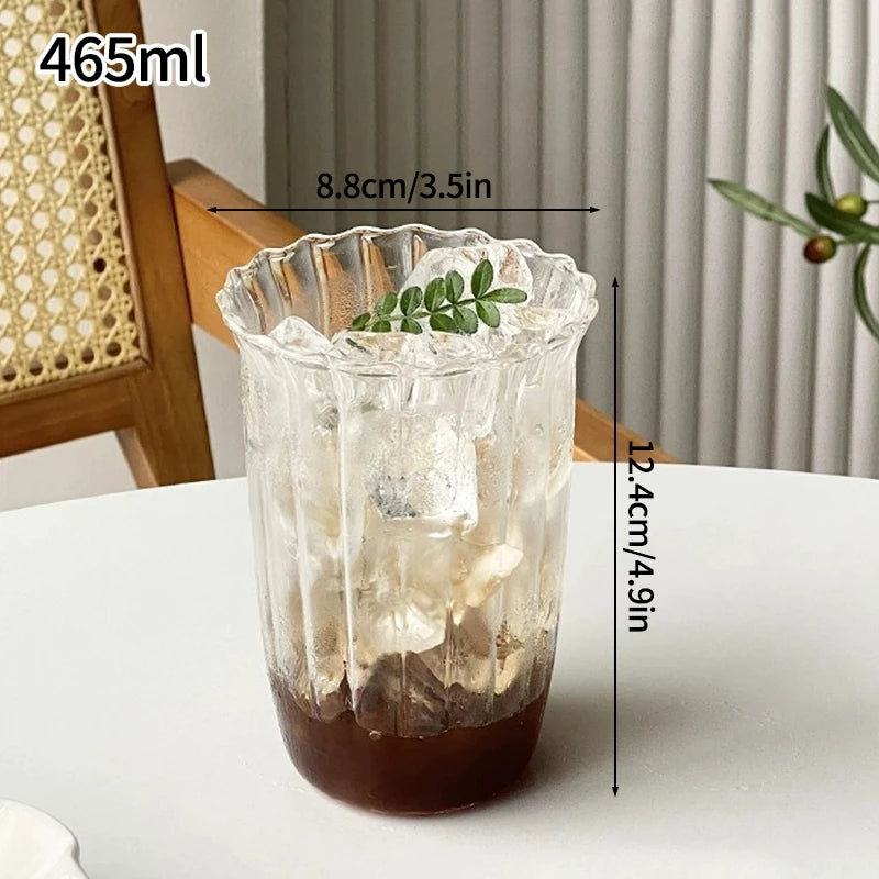 Drinking Glasses Cup   Coffee Milk Juice Mug Cup Transparent Water Bottle Iced Coffee Stripe Cups 텀블러