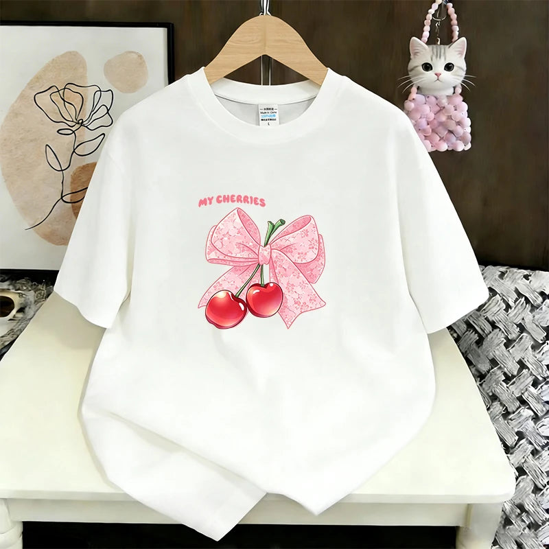 Women's Casual T-Shirt Cute Bow Print Loose Short Sleeve Tee Summer Fashion Tops New Sweet Clothes