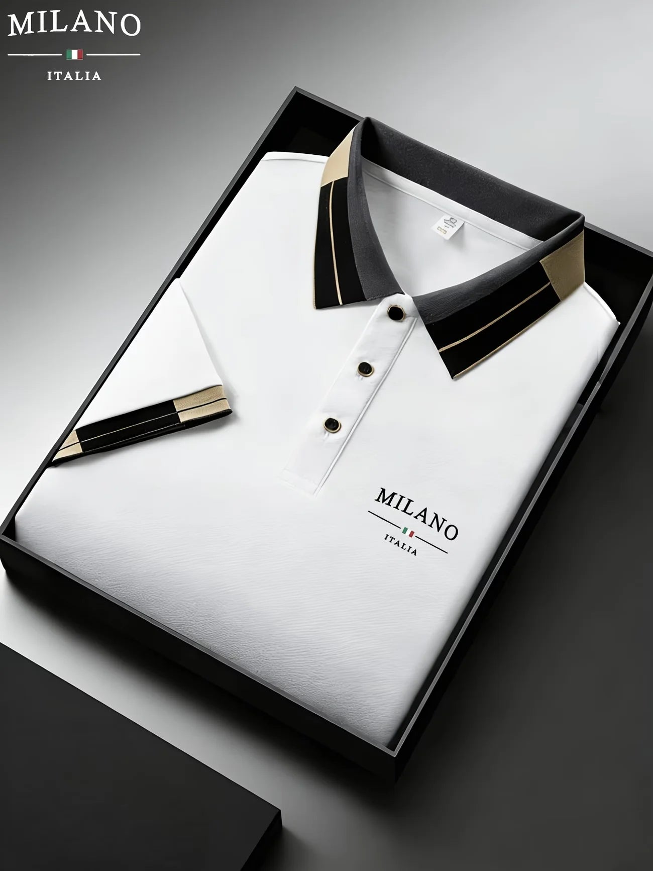 Classic White Polo Shirt with Contrast Collar and Embroidered Logo