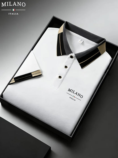 Classic White Polo Shirt with Contrast Collar and Embroidered Logo