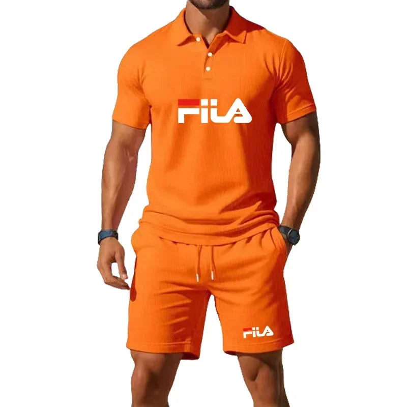 Men's Summer Mesh Breathable Polo Shirt and Jogging Shorts Fashion Fitness Basketball Tracksuit Casual Outfit
