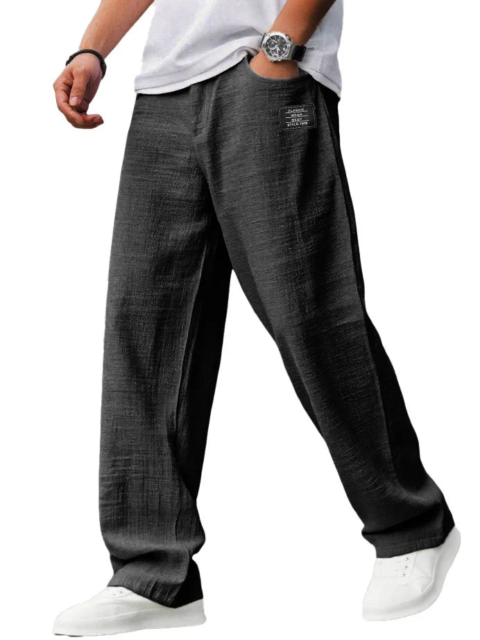 Men's Loose Straight Pants Casual Breathable Badge Streetwear Trousers