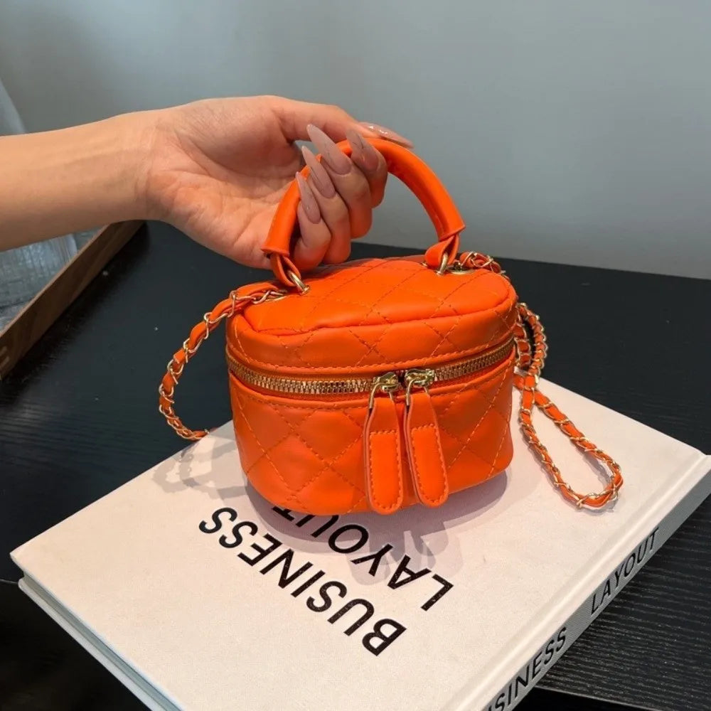 Mini Diamond Quilted Leather Bucket Bag Multi-Color with Gold Chain Shoulder Strap Plaid Chain Bag Checkered Pattern