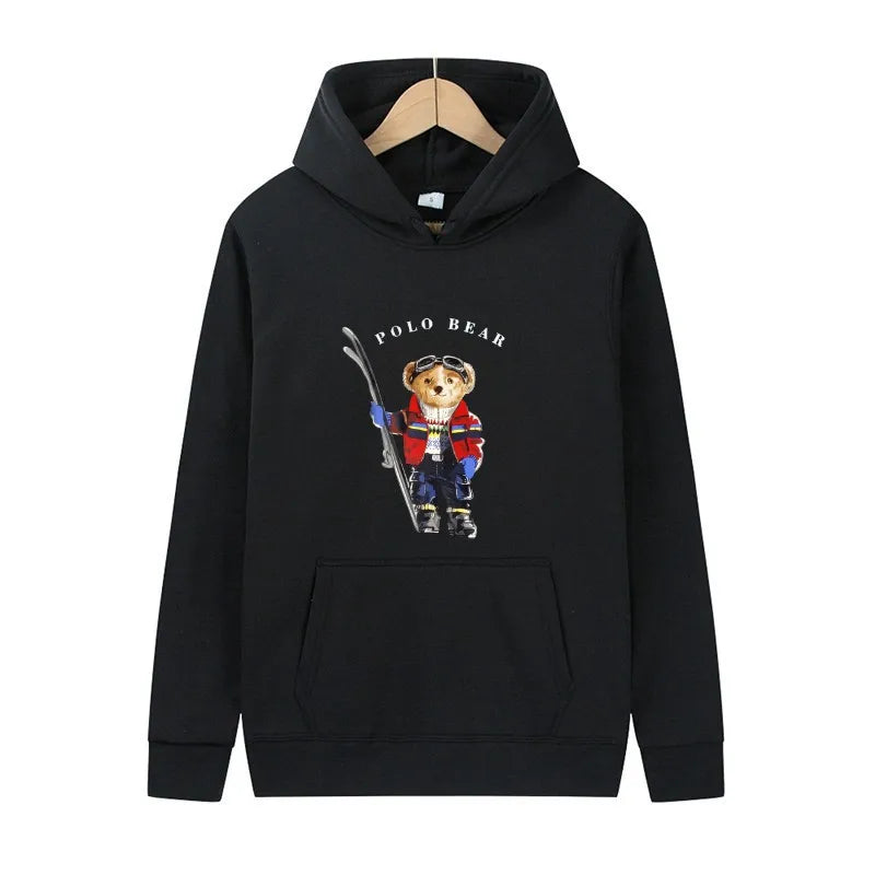 Casual and comfortable sweatshirt, fashionable and versatile hooded sweatshirt, teddy bear printed hooded sweatshirt