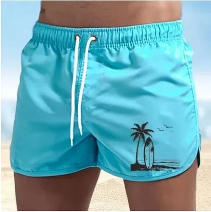 Men's summer beach print shorts, casual running shorts, lightweight quick drying swim trunks, suitable for daily wear by both me