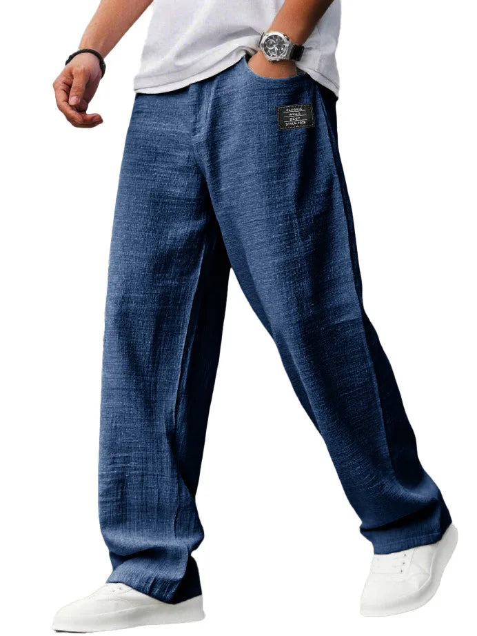 Men's Loose Straight Pants Casual Breathable Badge Streetwear Trousers
